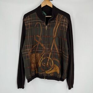 Rare Lauren Ralph Lauren Sweater Brown Equestrian Western Print Silk Womens 2X